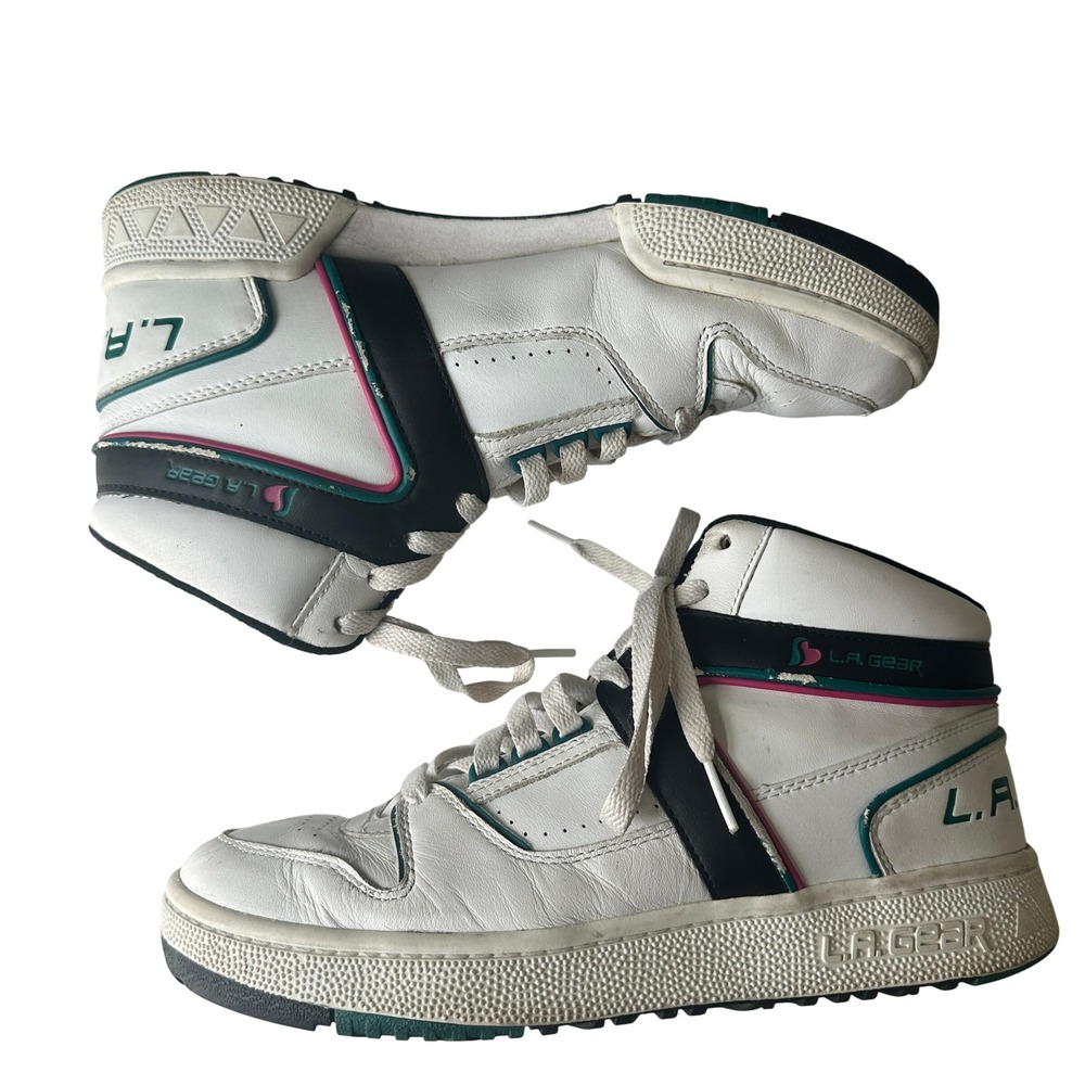 LA Gear Skechers High Top Sneakers White Black Teal 74312 US 8.5 WBKT